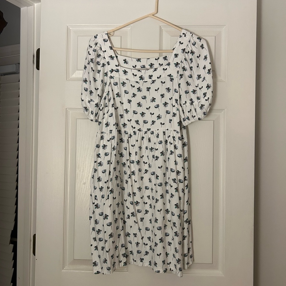 LOFT White Sundress with Puff Sleeves and Square Neck